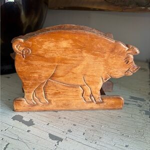 Vintage Wood Pig Napkin Letter Holder Stand Kitsch Kitchen Primitive Farmhouse